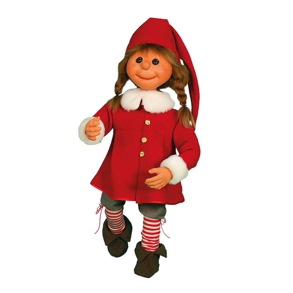 Puppet Girl Santa, standing on one leg